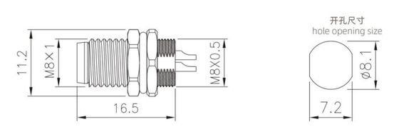 Industrial Grade M8 Male Front Mount Socket(solder,screw M8*0.5) IP67