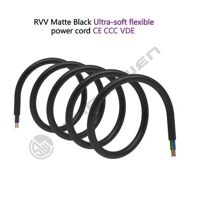 3*1.5mm²  Black Power Cord CE CCC VDE RVV Power Cord 3 Core Flame Retardant H05RR-F 300/500V Soft Bare Copper Power Cord
